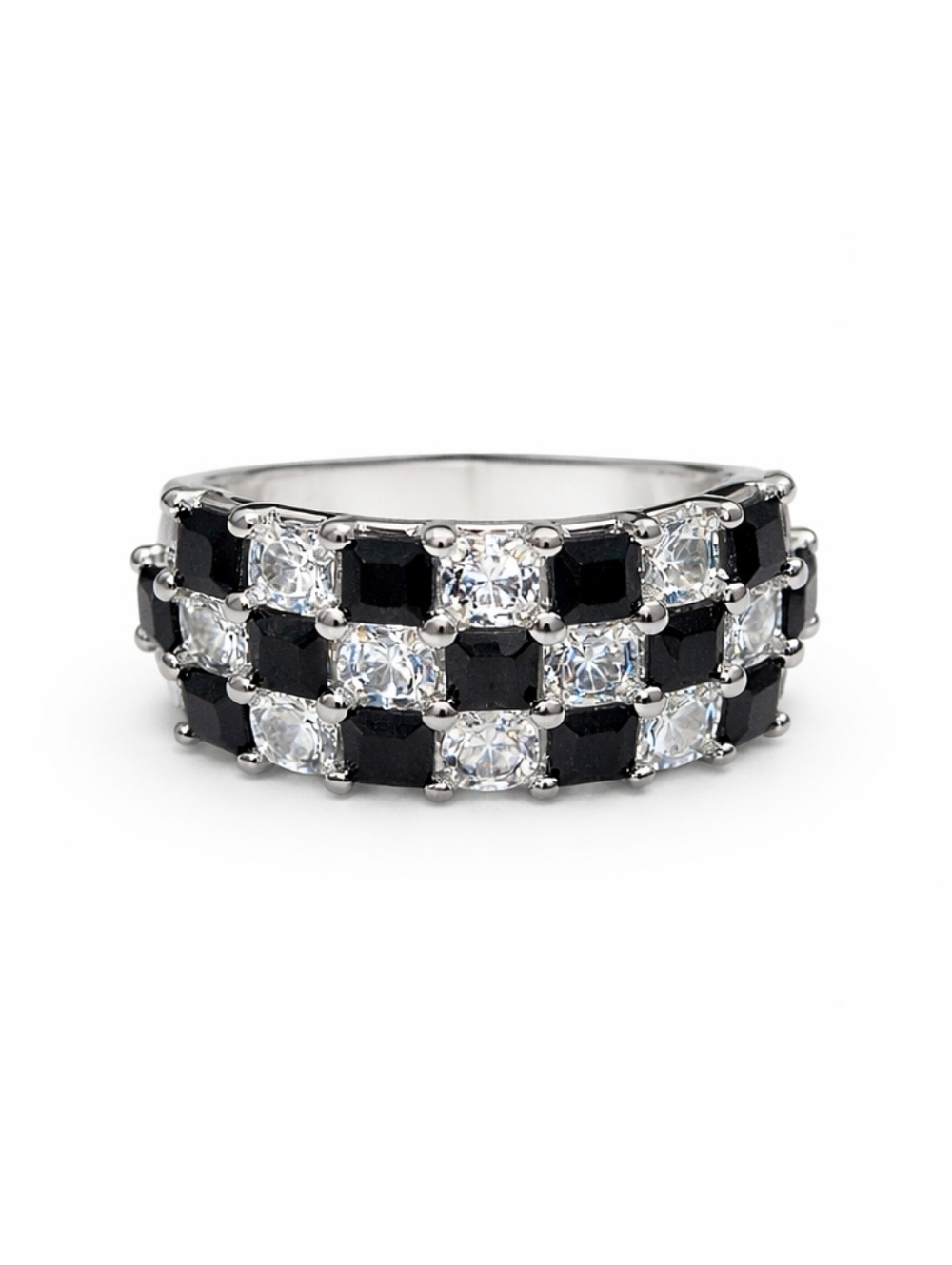 Bomb Party Black Onyx & Diamond CZ Ring | Rhodium Plated | Size 8